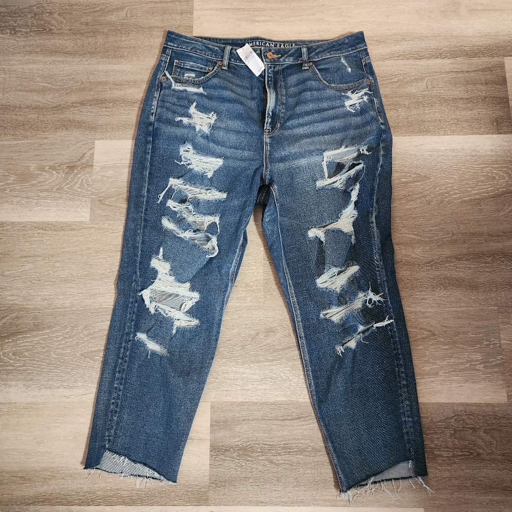 American Eagle Outfitters Women's Ripped Ankle Jeans - Dark Blue Size 18 Short